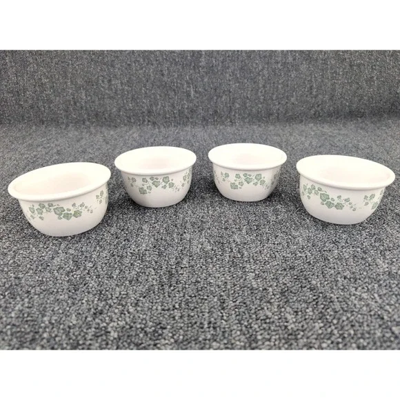 Corelle Coordinates Ramekin Set Green Ivy White Stoneware 7oz Vintage 4pc