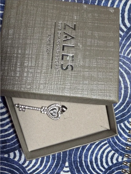 White Sapphire Heart-Top Key Pendant in Sterling Silver Necklace