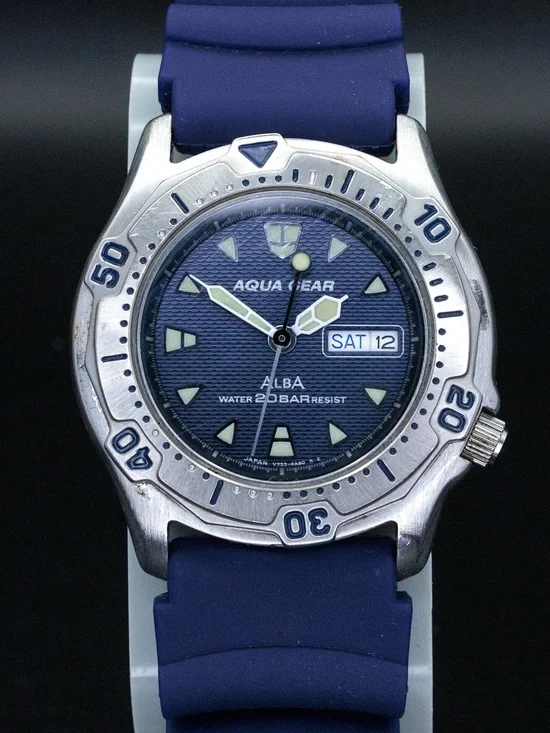 Seiko Alba Rare Aqua Gear V733-6A40 Vintage 38mm JDM Import Day Date Dive Watch