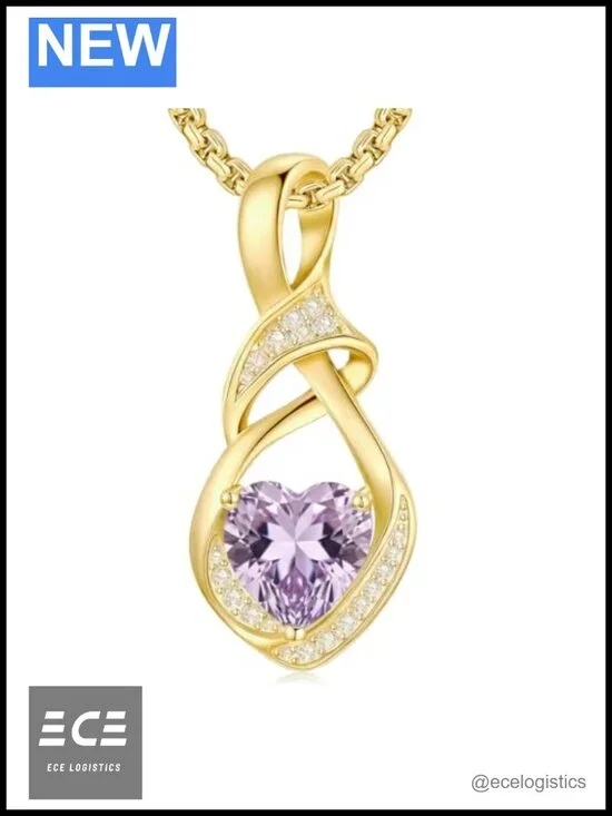 Infinity Birthstone Heart Pendant Necklace Gold Plated Adjustable Chain Gift