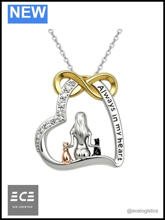 Cat Necklace 18K Gold Plated Heart Pendant for Cat Lovers
