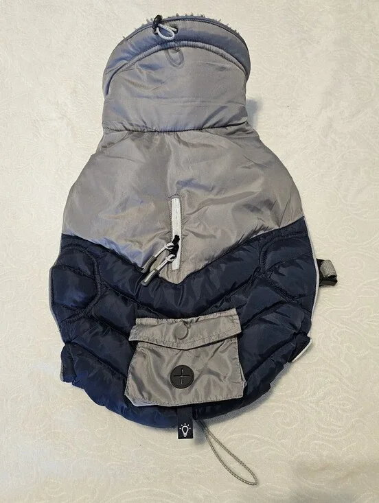 Arcadia Trail Gray Navy Adjustable Insulated Dog Coat - Medium Euc
