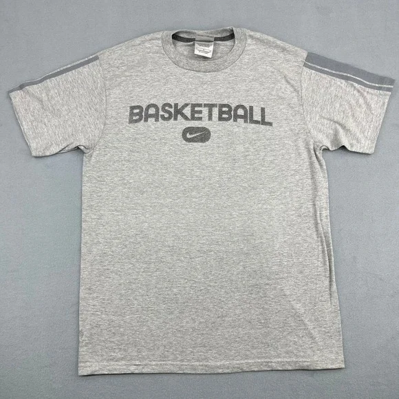 Nike Basketball Graphic T-Shirt‎ Mens Large Gray Short Sleeve Swoosh Stripe Y2K