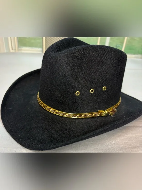 Western Express Black Felt Cowboy Hat Gold Band Youth Small Made in Mexico
