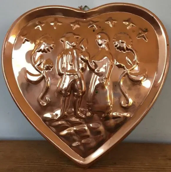 Vtg Benjamin Medwin Copper Marriage Heart German Shortbread Mold PA Dutch 9