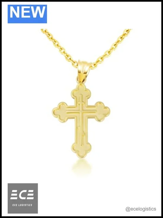 Solid 14k Gold Eastern Orthodox Cross Charm Pendant Necklace 20