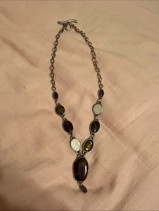 Silver Multi-color Botanical Purple and Cream Necklace