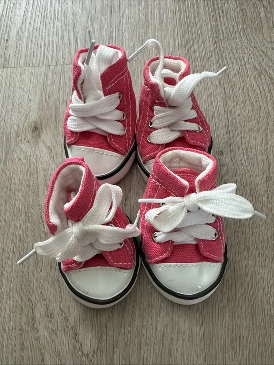 Dog Sneakers Pink Canvas Puppy Shoes Set of 4 Size 5 Non-Slip Paw Boots