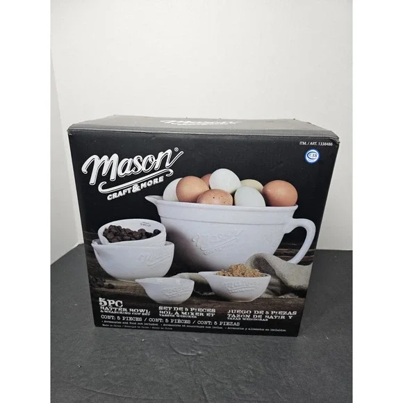 Mason Craft & More 5 Piece Batter Bowl & Measuring Cup Set New in Box GIFT SET