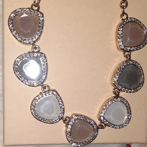 Cubic Zirconia Silvery statement Bib necklace adjustable goldtone