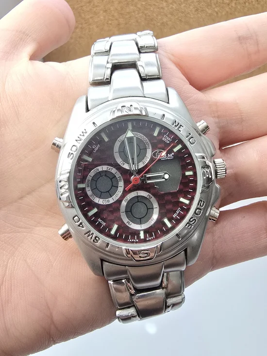 B.U.M. Equipment Men's Chronograph Silver & Red Watch