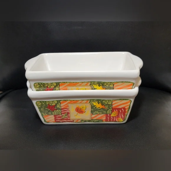 Vintage Garden Ridge Fall Harvest Mini Loaf Pans Set of 2 Autumn Baking Dishes