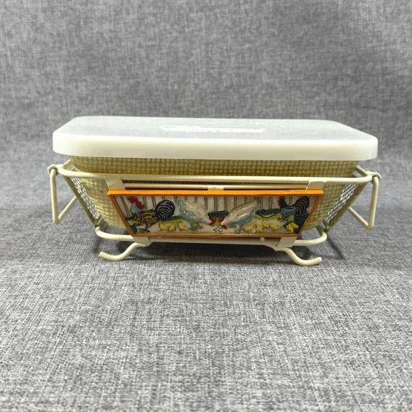 Temp-tations by Tara Presentable Ovenware Country Rooster Loaf Pan Lid Basket