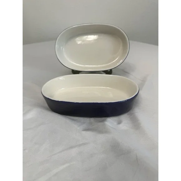 Alco Industries Cobalt Blue Oval Stoneware Baking Dishe Set of 2 Ceramic Ramekin