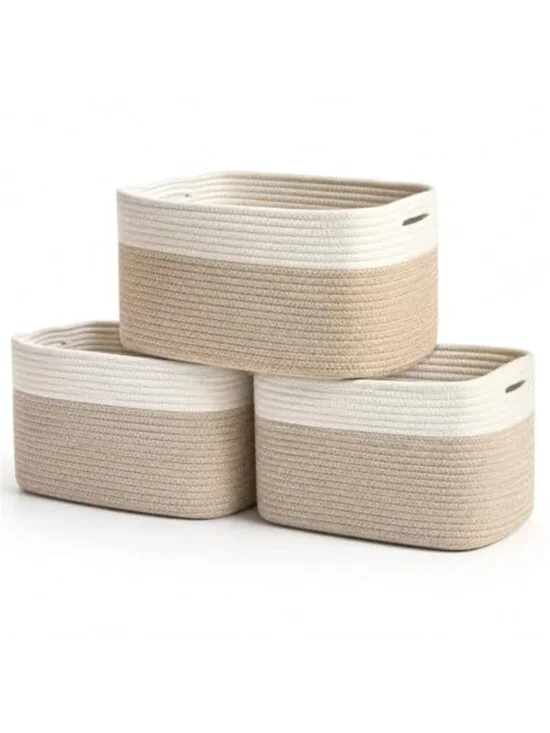 New Cotton Rope Baskets for Shelves, Set of 3, 15x9x10