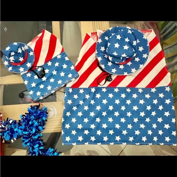 Patriotic Stars & Stripes Dog Outfit Set Large or Small (S fits Cats)