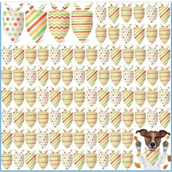 50 Pcs Dog Bandanas Bulk Polka Dot Stripe Bandanas Triangle Kerchief 4 Styles