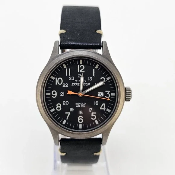 TIMEX Expedition 40MM Men's Watch Black Dial Date Black Bands NEW Battery READ