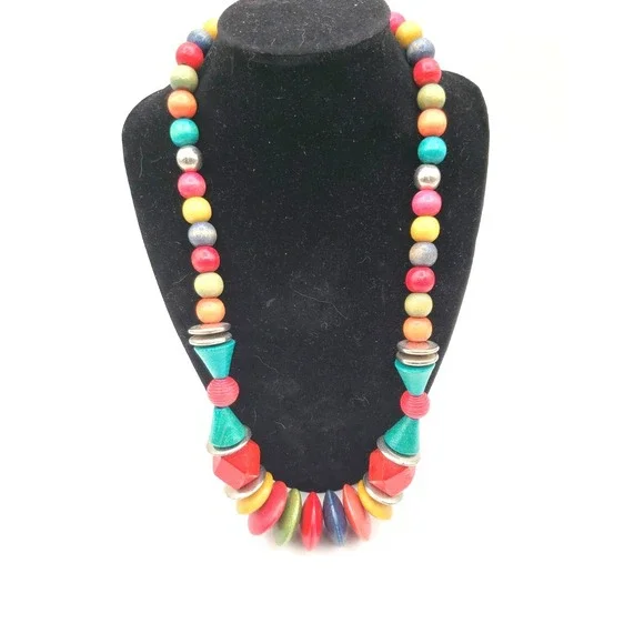 Vintage Chunky Multi Color Wood Bead 20