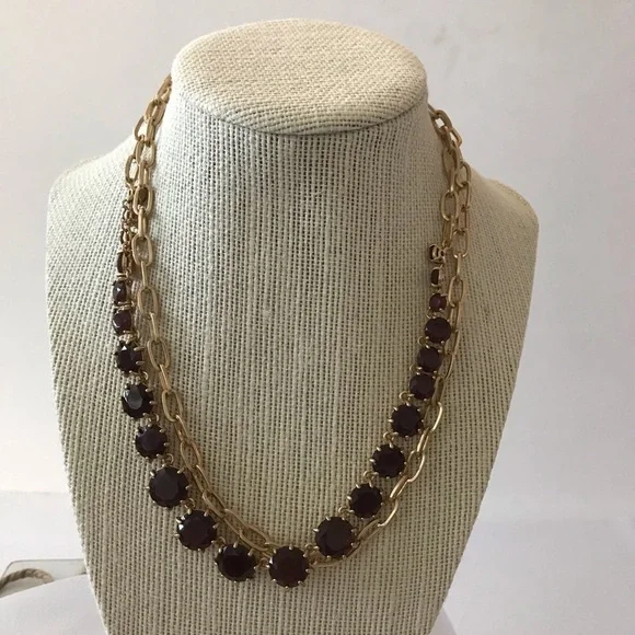 Ruby looking colored stone & gold 2 strand necklace‎