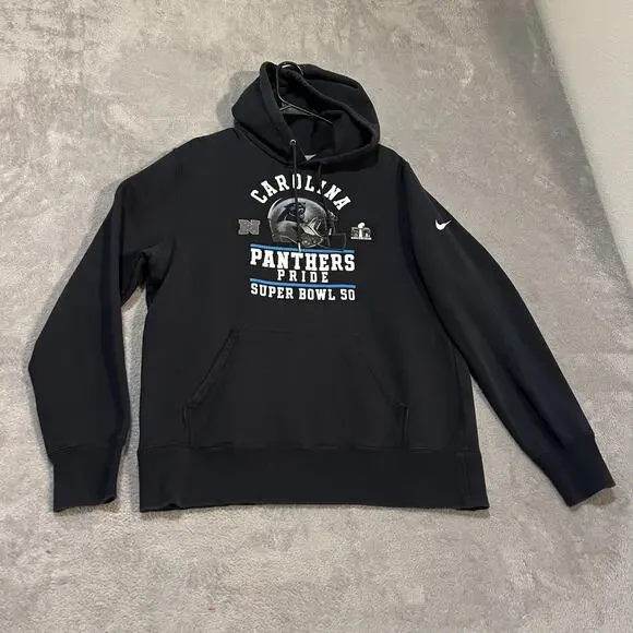 Carolina Panthers Sweatshirt Mens Large Black NFL Football Nike Super Bowl 50