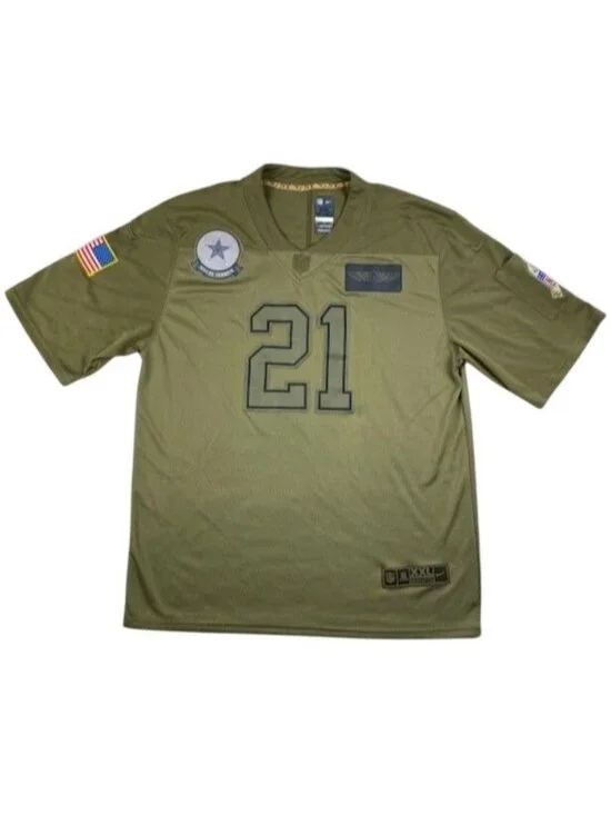 Nike Ezekiel Elliott #21 Dallas Cowboys Salute To Service Olive Jersey Men's 2XL