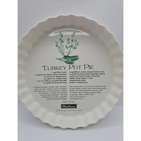J. R. Watkins Turkey Pot Pie Baking Dish 130th Anniversary