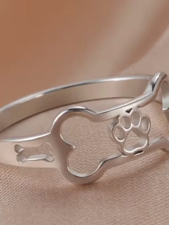 Stainless Steel Dog Bone & Paw Cutout Ring Size 6,7,8,9,10 NWT