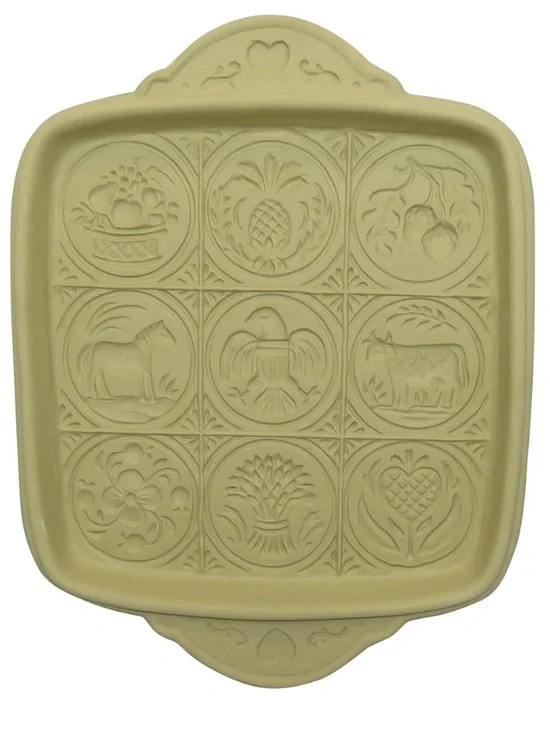 1980s Brown Bag Stoneware Cookie Art shortbread Molded Baking Pan