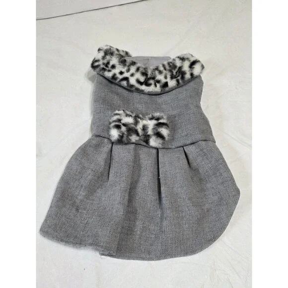 Friends Forever Grey w\ Fuzzy Collar Dog Coat Size Med