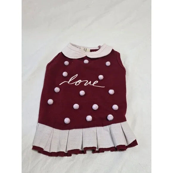 Ellen Degeneres Red\White Pom Pom 'Love' Dog Dress Size Med