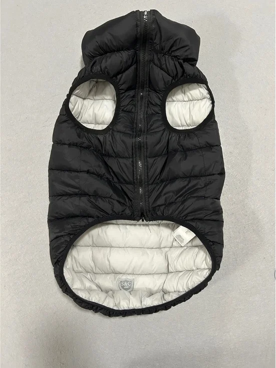 S & C London Dog Pet Puffer Jacket Coat Black with Zipper Size L