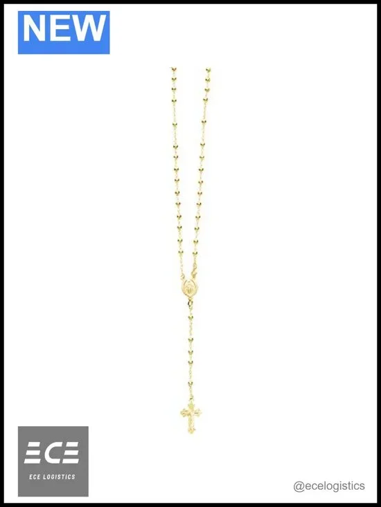 Sterling Silver Gold-tone Rosary Bead Cross Necklace 20