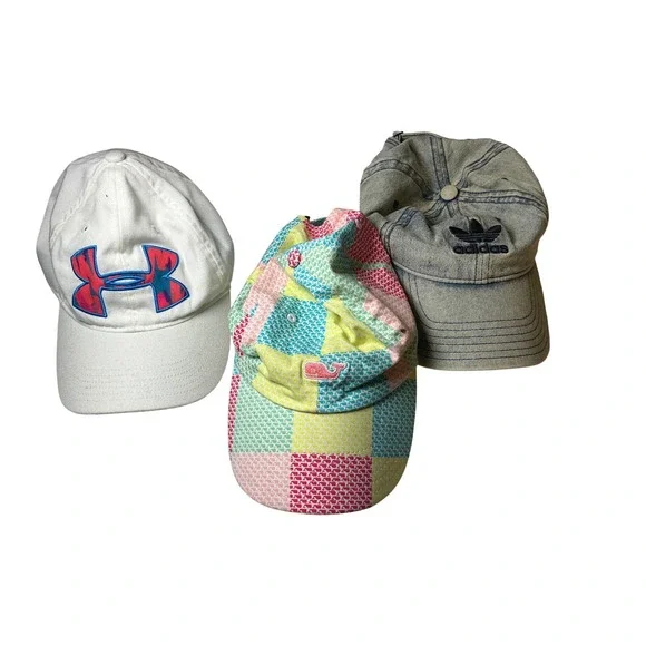 Lot of 3 Baseball Caps Adidas‎ Vineyard Vines Under Armour Youth Adjustable Hats