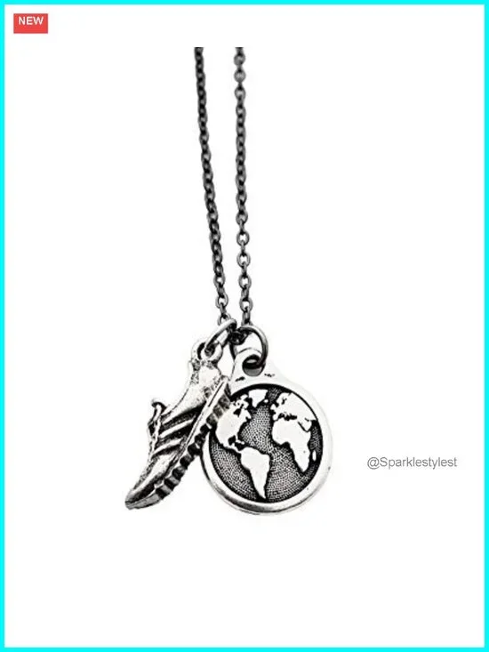 Run The World Necklace 18 Inch Gunmetal Chain Pewter Charms Pendant