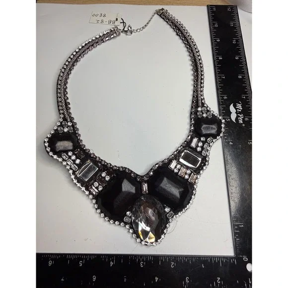 Cara New York Black Crystal Statement Bib Necklace Rhinestone Chunky Formal