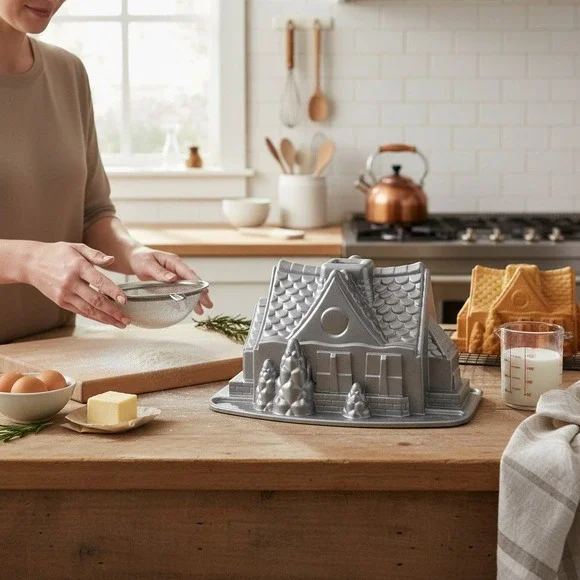 Nordic Ware Gingerbread House Cake Pan Holiday Christmas Aluminum 9 cup‎