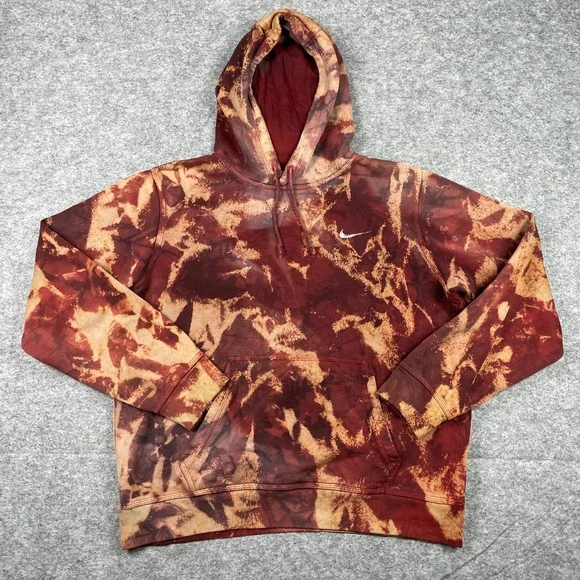 Nike Hoodie Mens Large Burgundy Acid Wash Bleach Dye Pullover Swoosh 826433-611