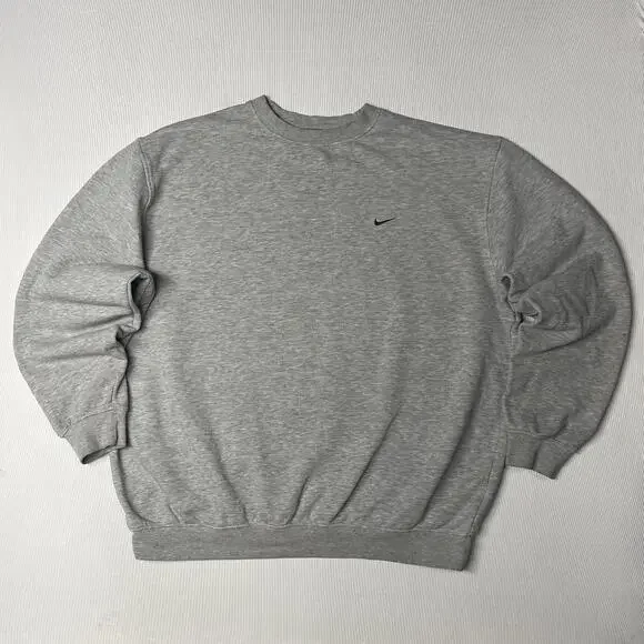 Nike Sweatshirt Mens 2XL Y2K Gray Fleece Crewneck Small Swoosh 00s Pullover