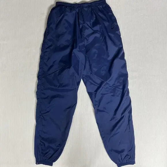 Vintage Nike Pants Mens Large Blue Woven Track Elastic Waist Swoosh Lined Cuffed