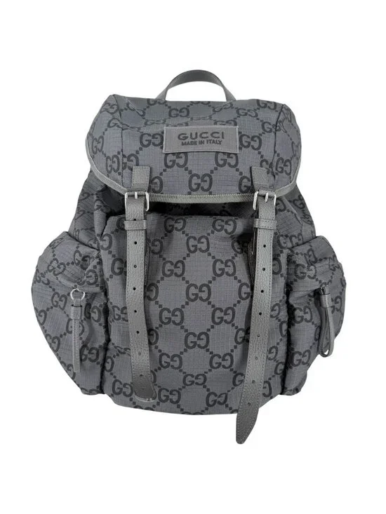 Gucci Backpack GG Ripstop Shoulder Nylon Leather Gray Silver