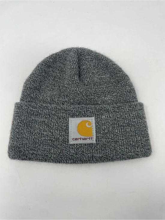 Baby Carhartt Gray Knit Cuffed Beanie with Yellow Logo Patch