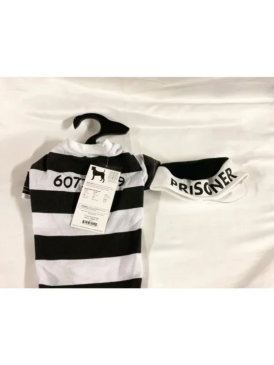Prison Pooch Costume Dog Outfit Small Black & White Striped Shirt & Hat