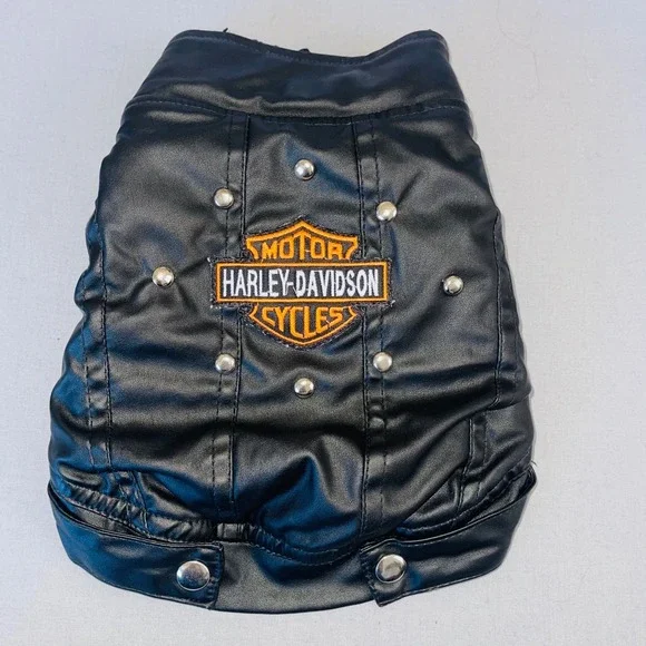 Harley-Davidson Biker Dog Jacket Faux Leather Black Silver Studs Size 2 Small