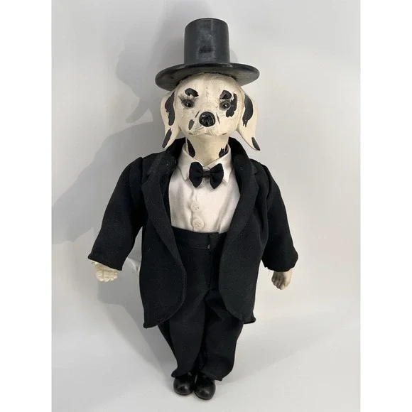 Vintage Anthropomorphic Fancy Dog Wearing‎ Tuxedo Porcelain Plush Doll 18