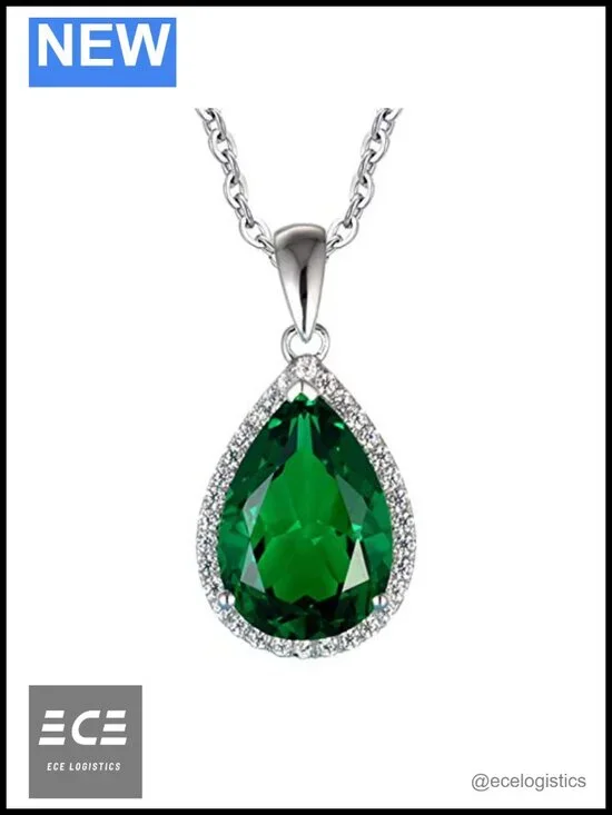925 Sterling Silver Pear Shaped Pendant Necklace White Gold Plated 18