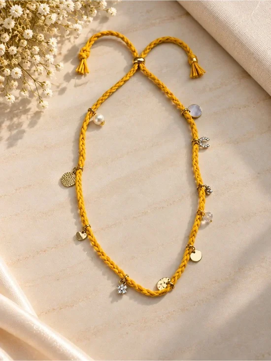 Women's Yellow Braided Charm Necklace - Unbranded
