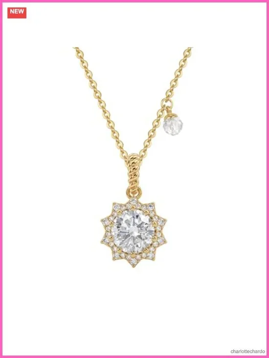 14K Gold Plated Cubic Zirconia Sun Pendant Necklace 17.7in Adjustable