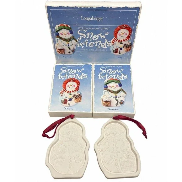 Longaberger 1999 Snow Friends Pottery Cookie Mold Set‎ Flurry Snowball w/ Boxes