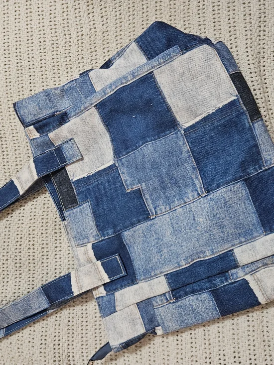 Patchwork Denim Backpack - Blue